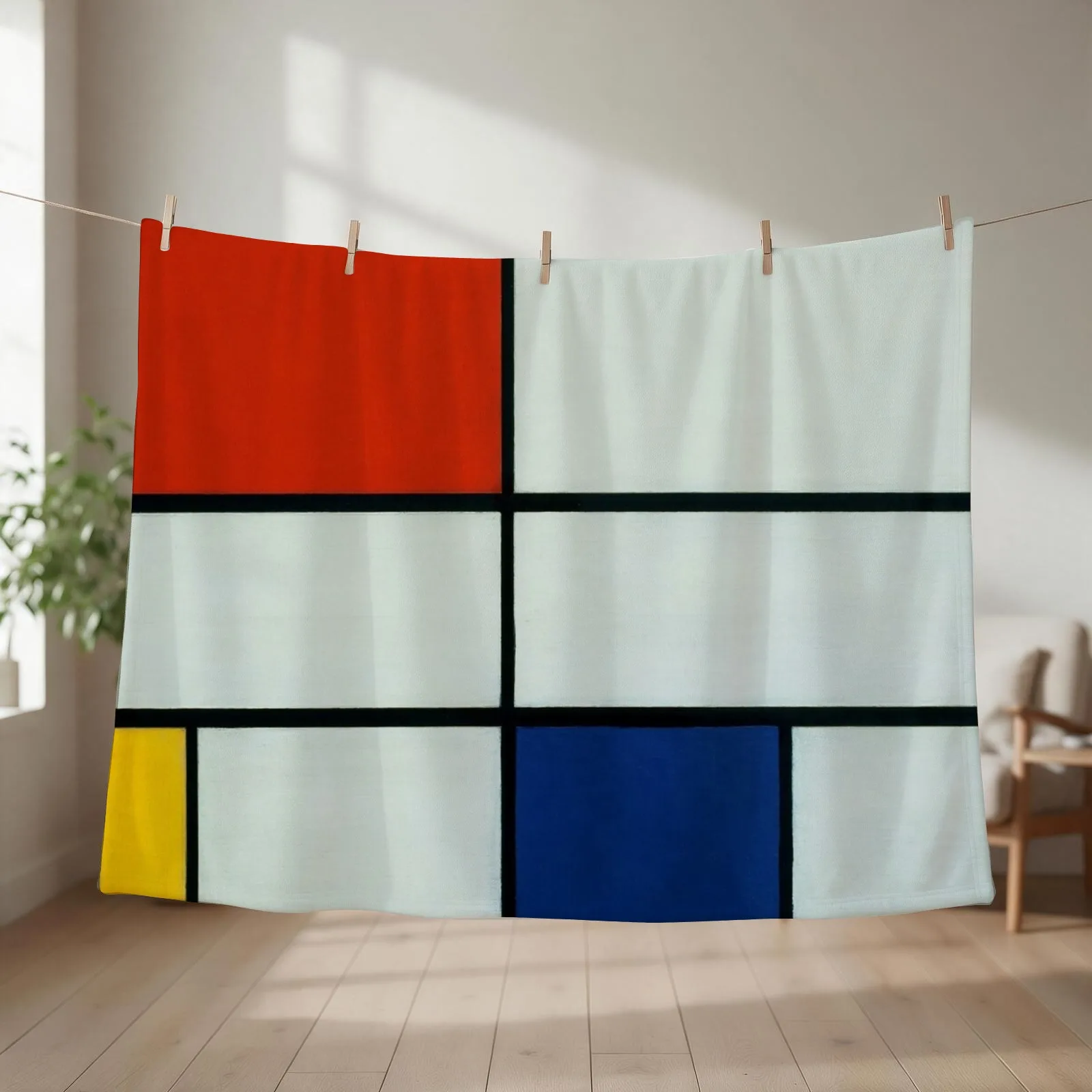 Composition C (No. III) with Red, Yellow and Blue, 1935. Throw Blanket couch cozy soft plush fuzzy picnic outdoor blanket