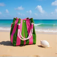 Bolso tipo cubo de gran capacidad, bolsa de compras con forro de poliéster suave y versátil para viaje de otoño con nudo de cuerda tejida a rayas coloridas