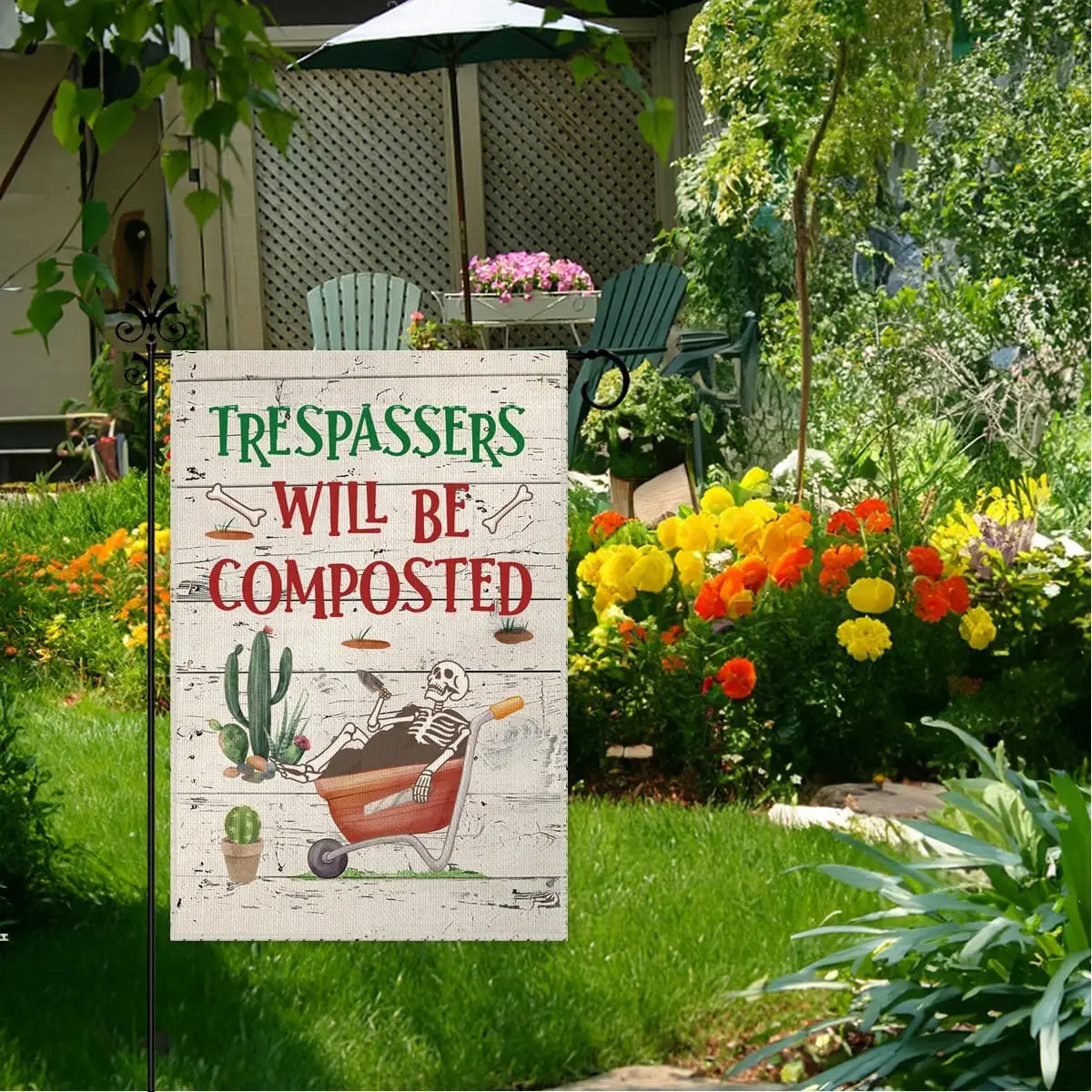 Hafhue Trespassers Will Be Composted Garden Flag, 12 x 18 Inch Double Sided Farmhouse Holiday Yard Lawn Decoration Flag, Sku WZZ