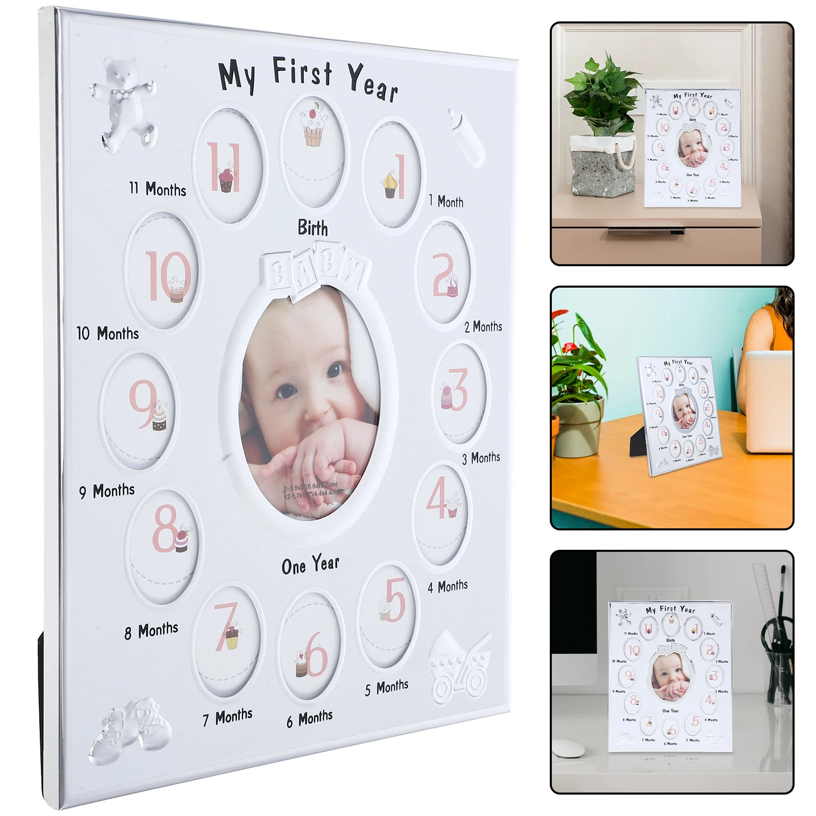 

12 Months Baby Photo Frame Durable Cartoon Growth Record Picture Newborn Kids Keepsake Milestone Hand Foot Prints