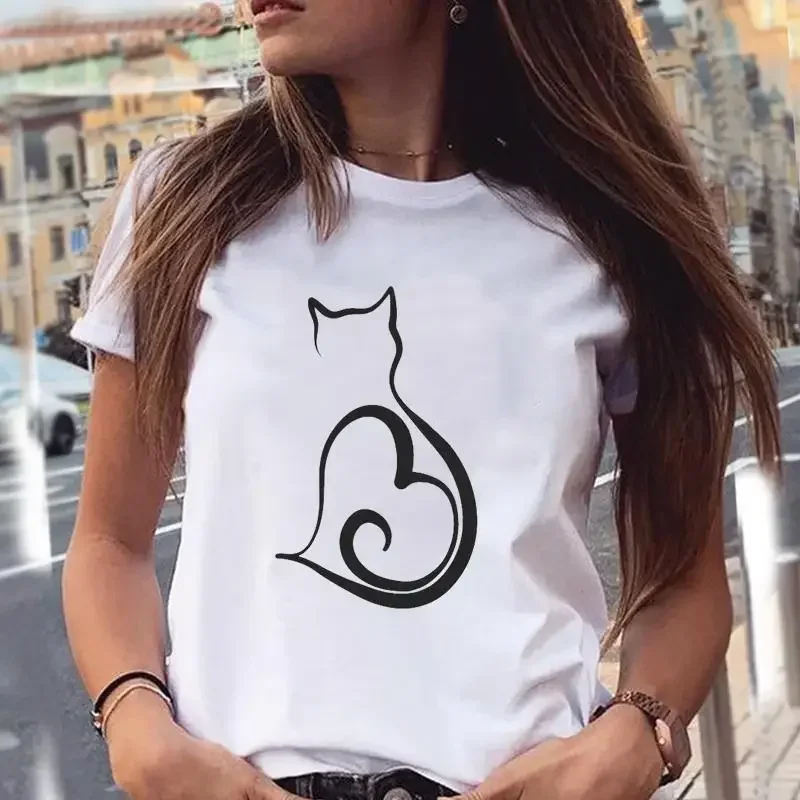 

Women's Cute Cat Animal Print T-shirt Crew-neck Women's T-shirt Tops Fashion Women Clothing Graphic T Shirts Harajuku Aesthetic