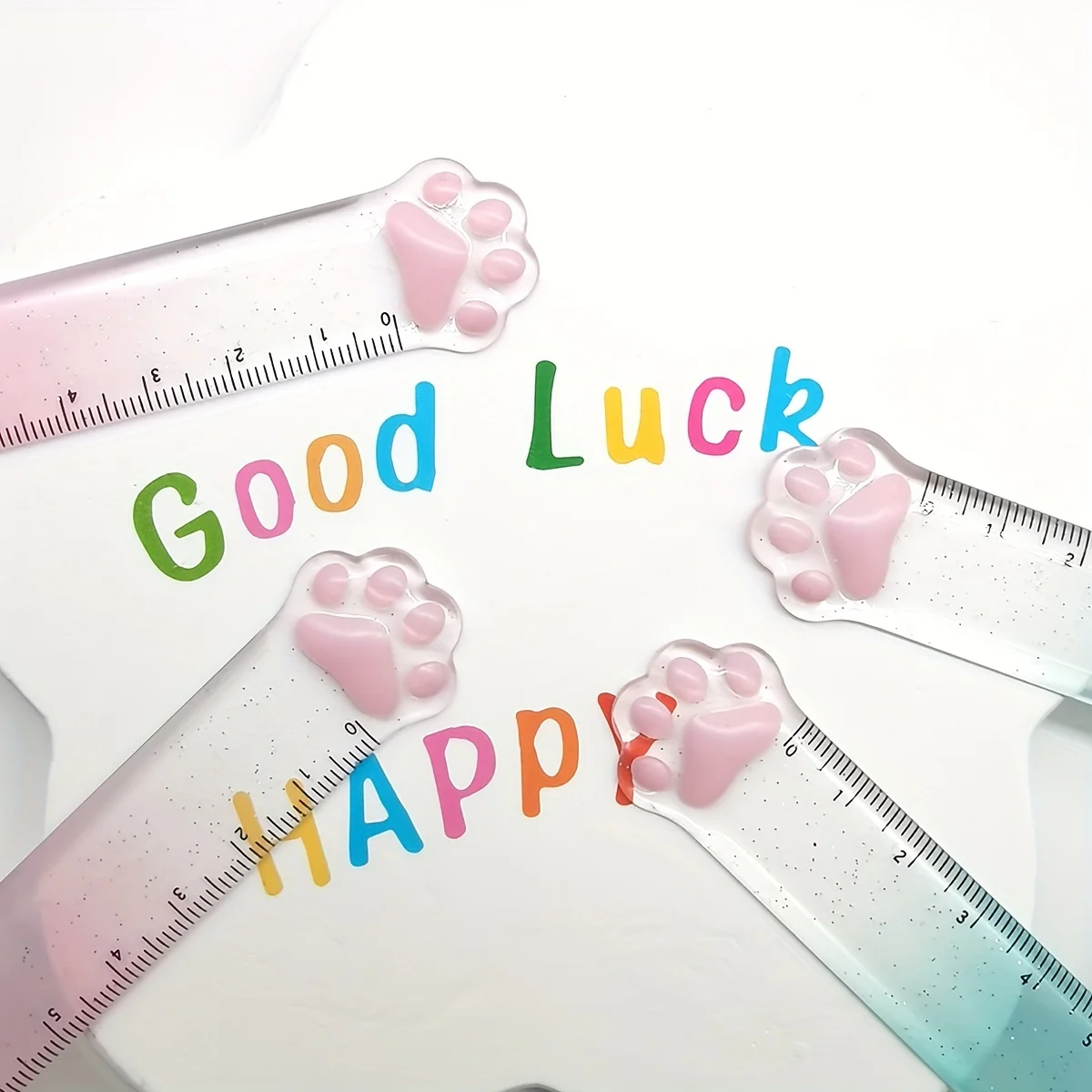 Cute Cat Claw Straight Ruler  Transparent Drawing Ruler  Gradient Color Plastic Ruler  Cartoon Creative Drawing Bookmark