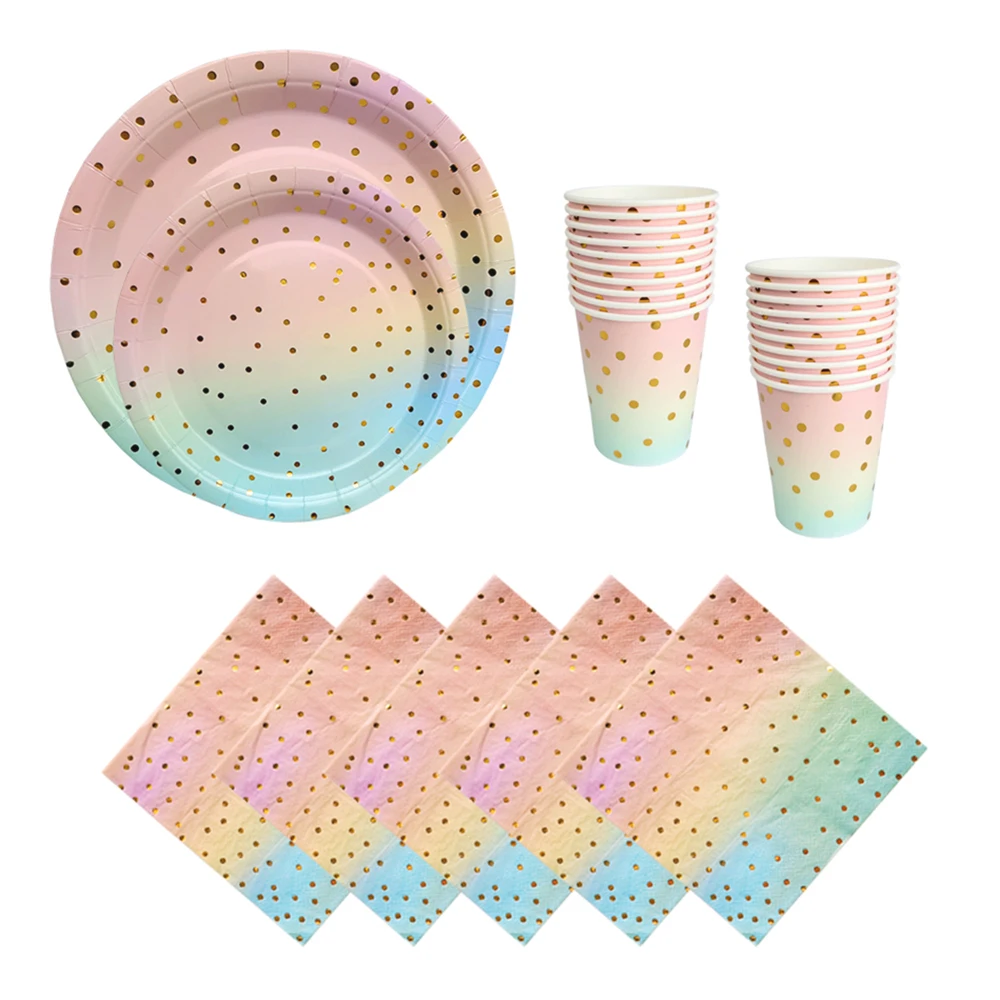 Zestaw jednorazowej zastawy stołowej w kolorze tęczy Papierowy talerz Papierowy kubek Obrus Urodziny Ślub Baby Shower Dekoracja Party Supplies — zdjęcie 5