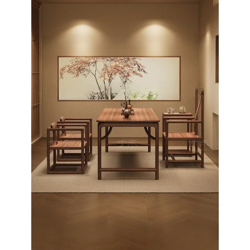 

Black walnut solid wood tea table New Chinese high-end villa meeting guest tea table