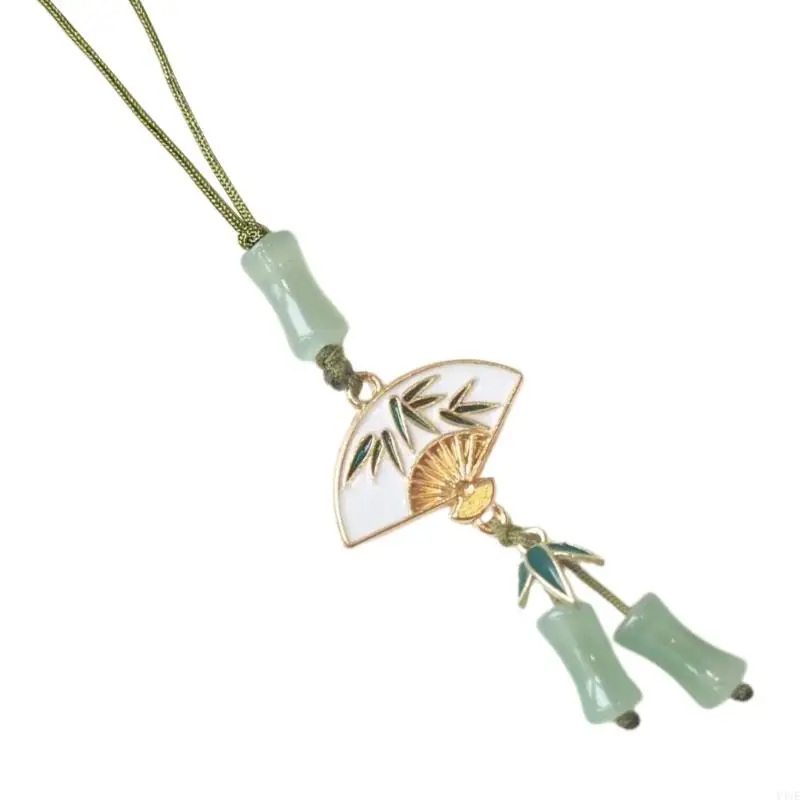 Y4UE Trendy Bamboo Joint Pandas/Fan Phone Charm Unique Fan Shapes Keys Chains Pandas Pendant Lanyard for Phone Cases