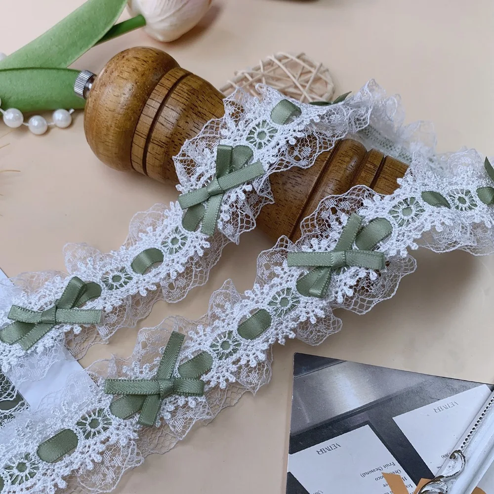 New 1Yard Lace Trim Ribbons Bows & Pleated Handmade Fabric Lace Edge Ruffle Trim Floral Lace Ribbon Wedding Decorations