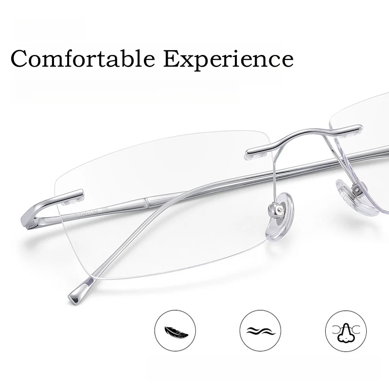 YIMARUILI Fashion Business Ultra-light Pure Titanium Eyewear Women Retro Square Optical Prescription Rimless Glasses Frame Men