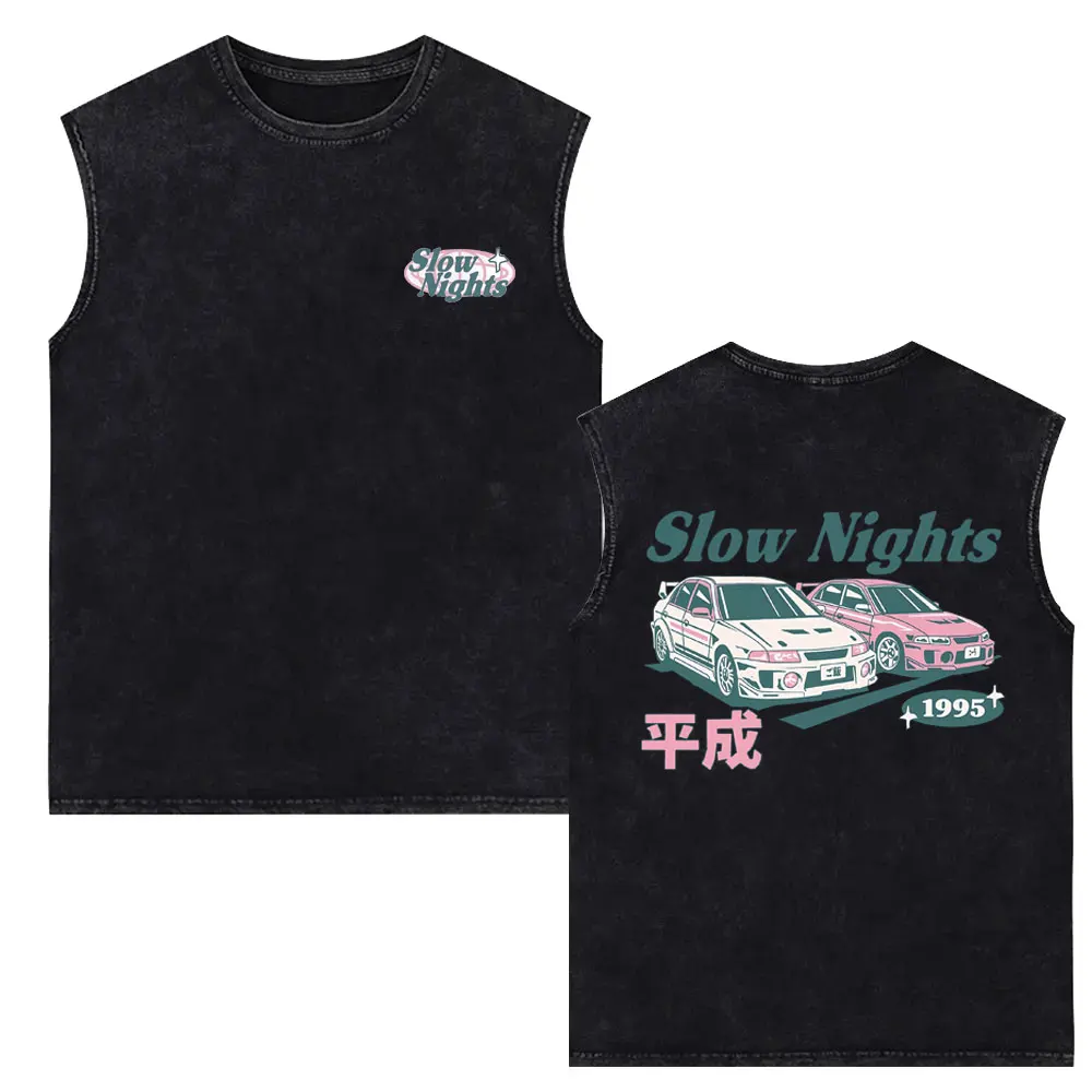 Anime Initial D Drift AE86 Takumi Fujiwara Redsuns JDM Slow Nights Vintage Washed Tank Tops Men Fashion Sleeveless Vest T-shirt