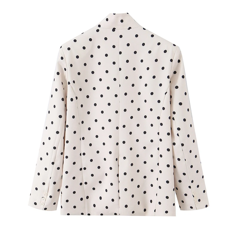 KEYANKETIAN 2026 Korean Chic White Polka Dot Blazer Stand Collar Single Front Button Long Sleeve Side Pocket Loose Coat Top