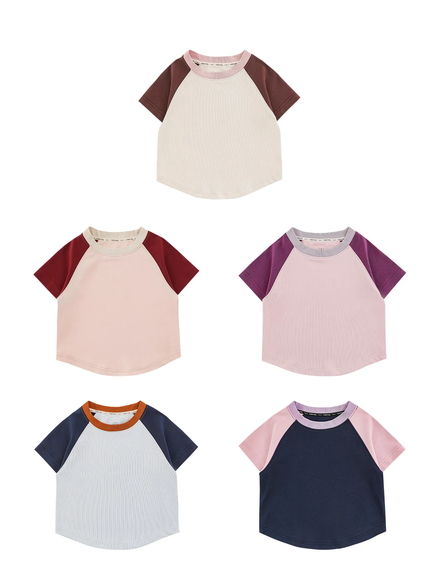 Summer Little Girl Casual Short Sleeve Top Contrast Raglan T-shirt Cooling Antibacterial Skin Friendly Children Tee