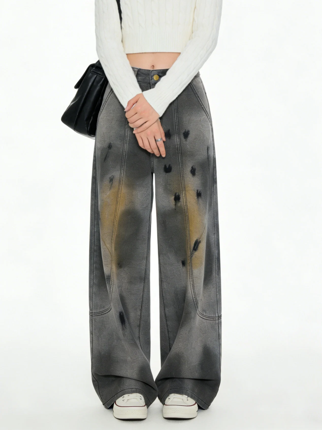 

Джинсы свободного кроя в стиле ретро, с эффектом потертости, широкие штанины, повседневные, весенние, новые, облегающие, с низкой посадкой, из денима