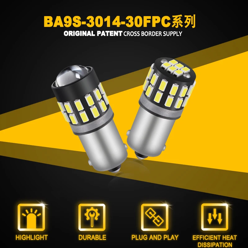 Jiachi 2PCS Auto Lamp BA9S T11 T4W Led Canbus Bulb H6W 3014 Chip 30SMD Lens Projector DC12-24V White Width License Plate Light