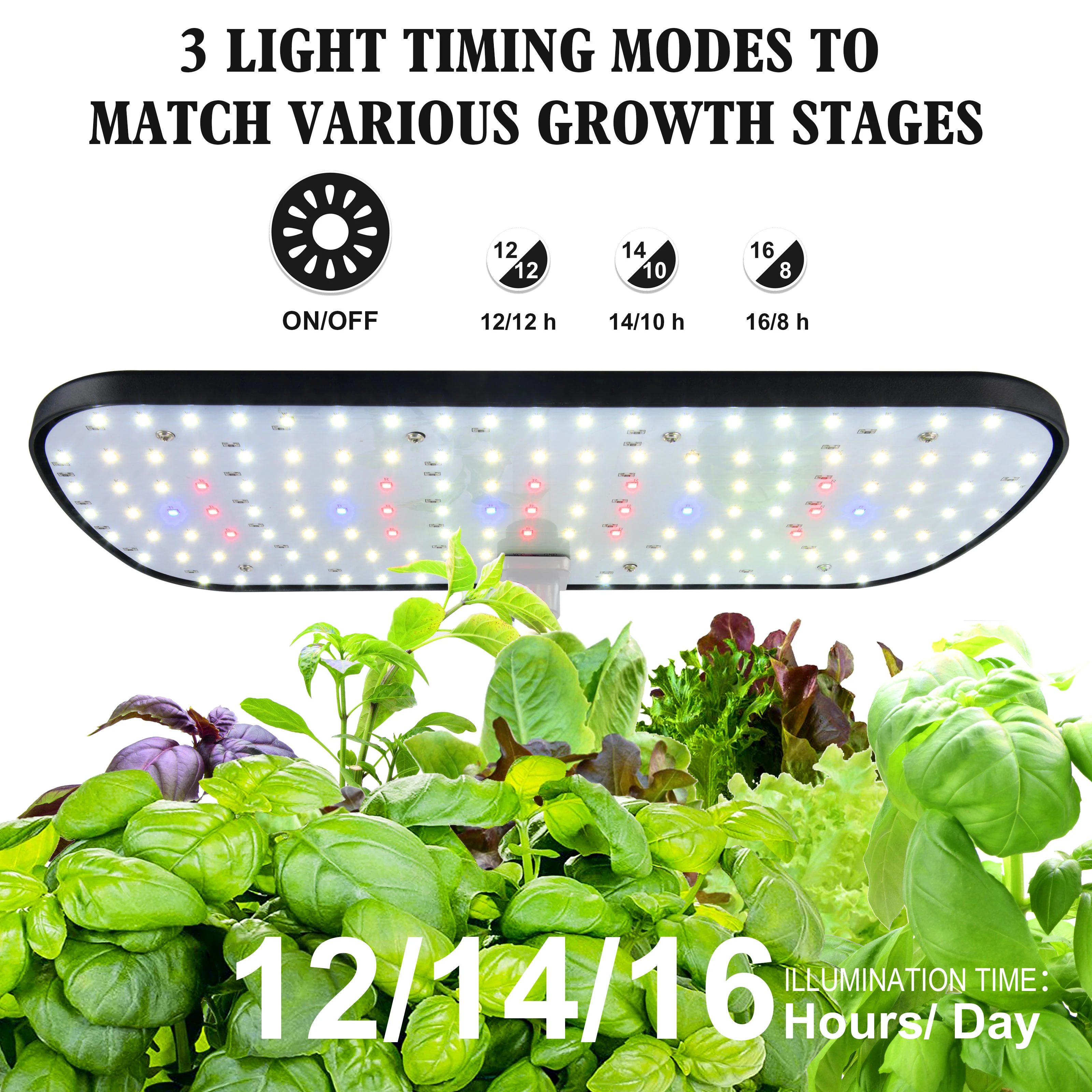 12 Pods Hydroponics Growing System, Herb Garden Kit Indoor Adjustable Height with Automatic Timer 20-Watt LED Grow Light