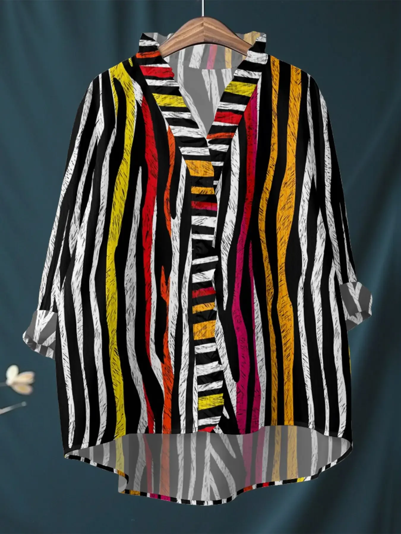 قميص نسائي مطبوع بأكمام طويلة مع خط عنق مكشكش، متعدد الاستخدامات لارتداء غير الرسمي، مناسب للارتداء اليومي، والعطلات، #4