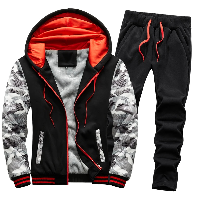 Winter Sports Jacket Pants Suits Men\'s Coats Trousers Sets Thicken Thermal Hoodies Set Camouflage Tracksuit Sweatshirts