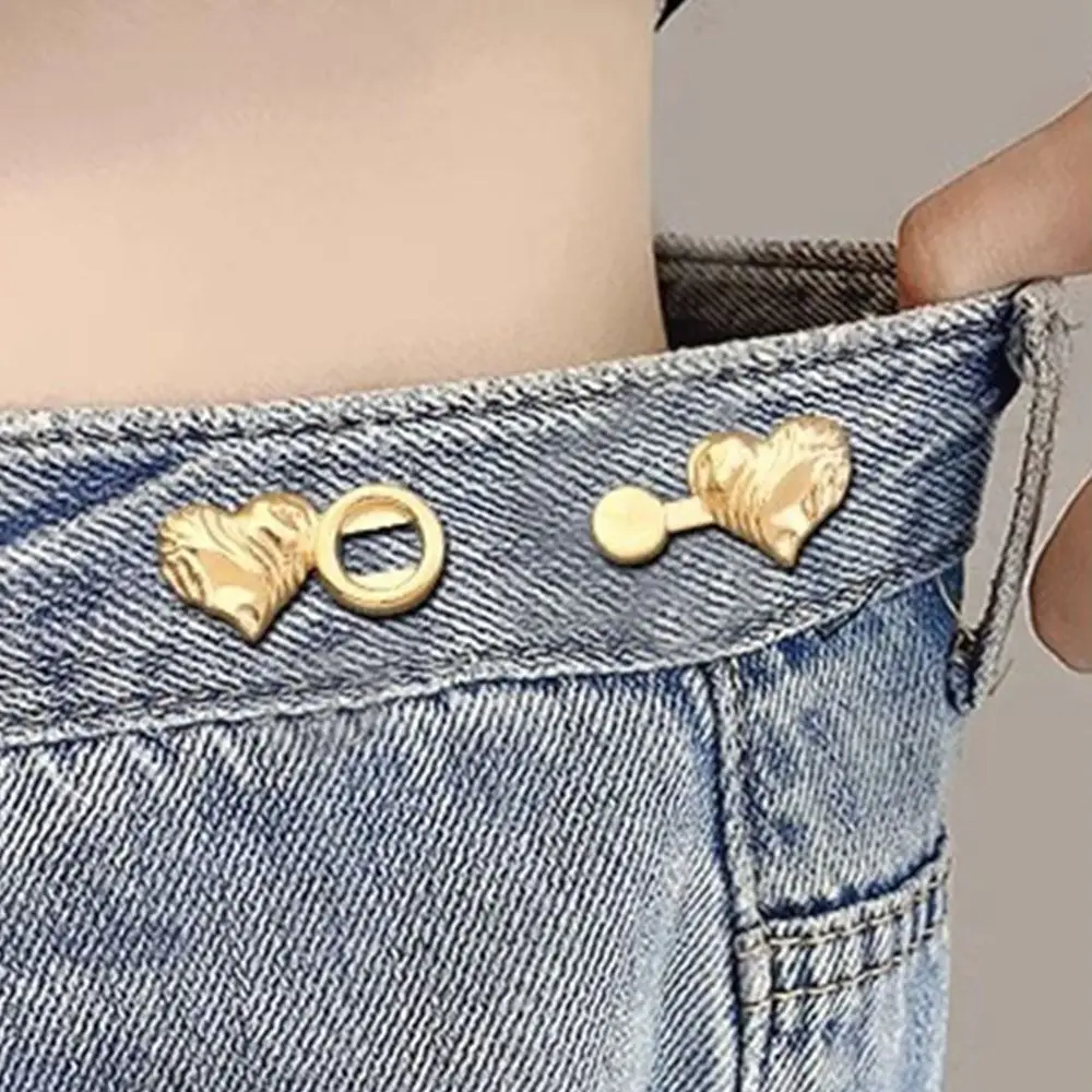 Simple Removable Waist Buckle Button Clasps Alloy Love Heart Adjustable Waist Clip Multicolor Snap Button Trousers