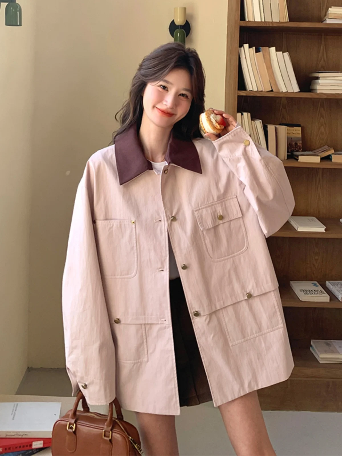 ファイオナブル ルーズ オルト ワークウェア ジャケット レディース 春秋 カジュアル 多用途 ジャケット 小さいサイズ 着痩せ効果 新作 2025