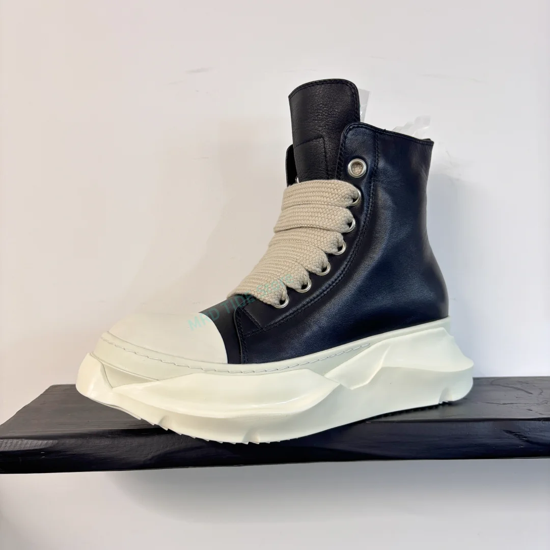 

Men Casual Shoes Genuine Leather Double Sole Jumbo Shoelace Women Shoes Vintage Original Luxury Designers Ankle Boots