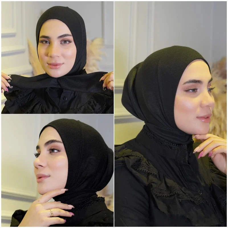 Muslim Black Jersy Hijab Scarf Abaya Hijabs For Woman Jersey Abayas Women Islamic Dress Head Wrap Turbans Instant Crinkle Turban