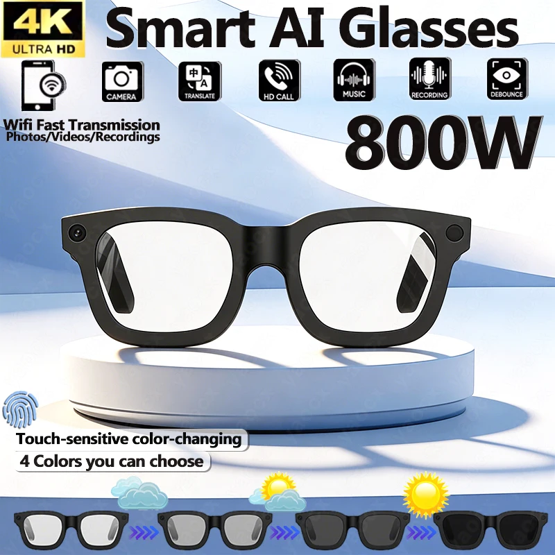 2026 AI Smart Video Glasses with Camera and Photo 8MP camera 4KHD Video Recording 300 mAh Large Battery Music Call Smart Glasses