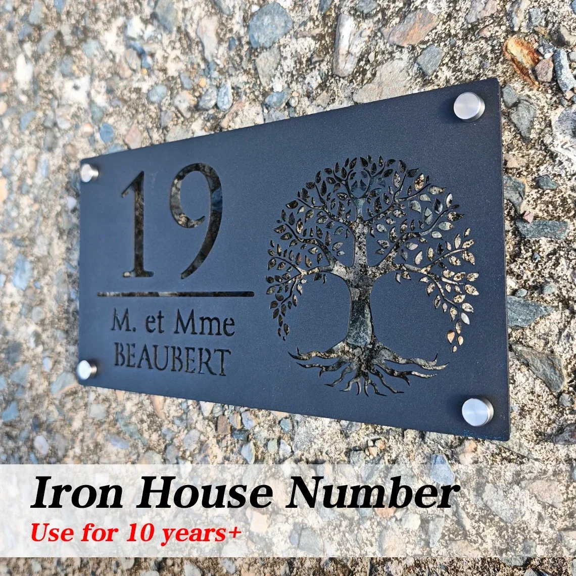 

Personalized Iron House Number Sign Laser Cutting Iron Plaque Customized Outdoor Family Address Street House Number Sign Black