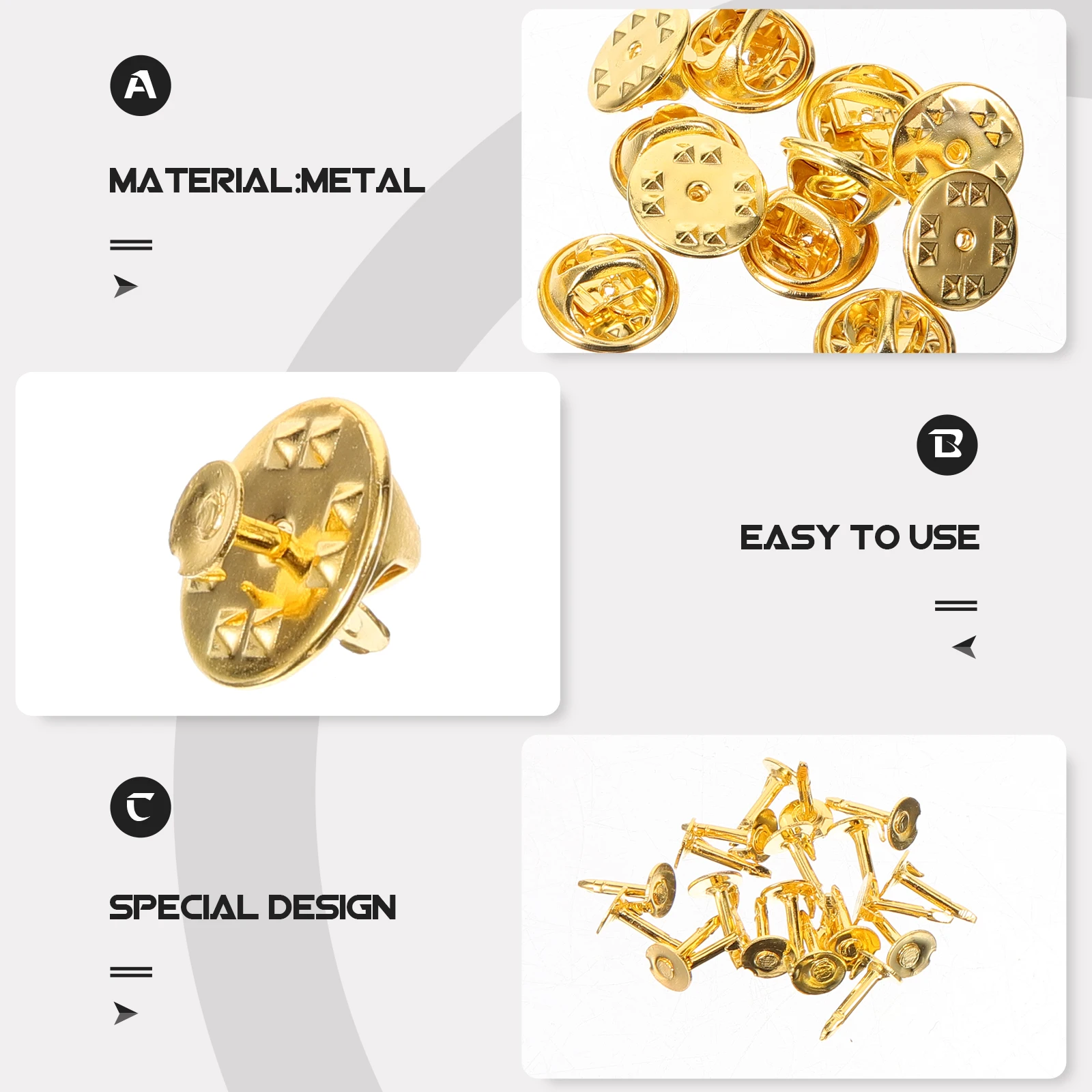 

50 Pcs Brooch Cufflinks Pin Back Lock Backs Locking Locks Metal Gold Replacement Clasp Lapel