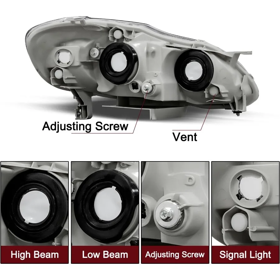 استبدال مجموعة المصابيح الأمامية لـ 20032008 كورولا كشافات الركاب وجانب السائق الأسود الإسكان العنبر عاكس مع انت #3