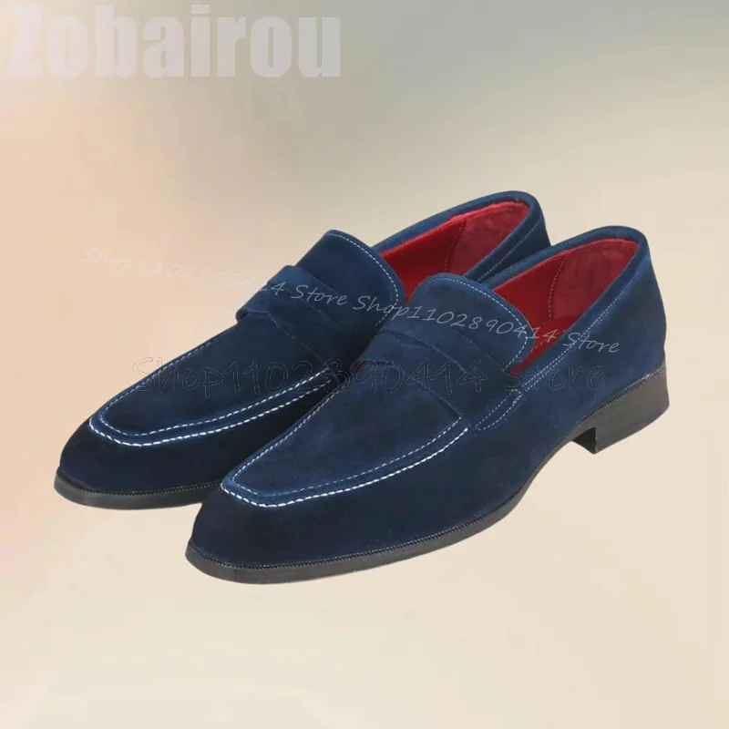 Mocassins détectée y à semelle noire pour hommes, conception de couture bleue, chaussures à enfiler à la mode, luxueux, faits à la main, fête, banquet, bureau, chaussures décontractées