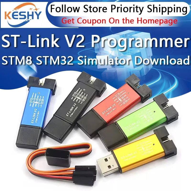 1-10PCS ST LINK Stlink ST-Link V2 Mini STM8 STM32 Simulator Download Programmer Programming With Cover DuPont Cable ST Link V2