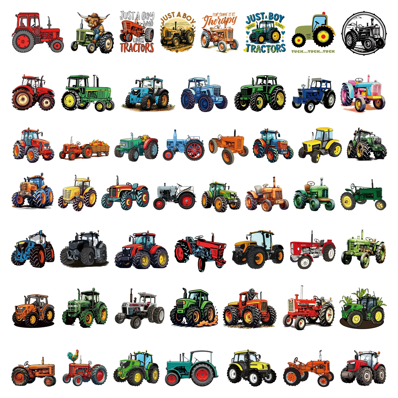 

50PCS Cartoon Style Tractor Truck Sticker Graffiti Decoration Water Cup Suitcase Phone Case iPad Waterproof Sticker Kids Toy