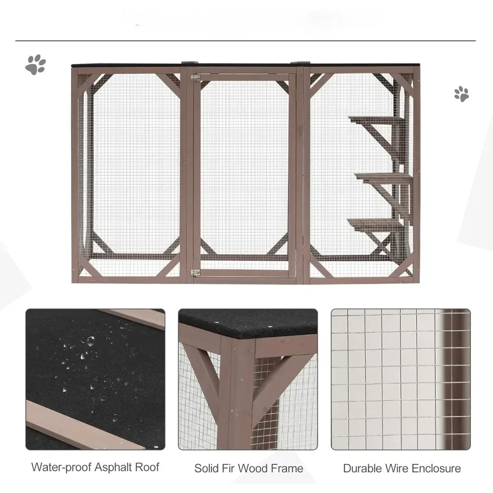 #For Outdoor Cat House, Catio Wooden Feral Shelter, Cat Cage with Platforms, Large Enter Door, Weather Protection Asphalt Roof, view 6