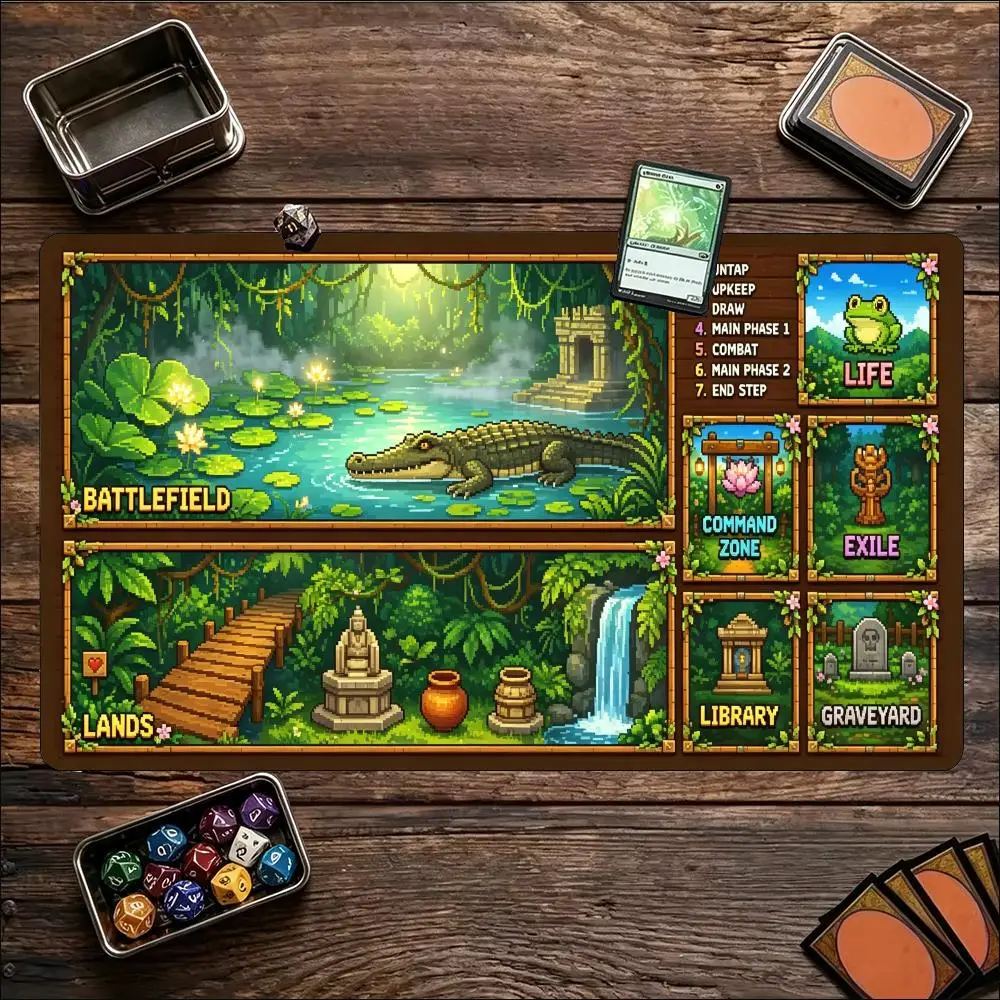 Fantasy Art Trading Card Game Playmat With Zone Lines Non Slip Rubber Pad Large Tabletop Battle Mat TCG Gaming Table Accessories