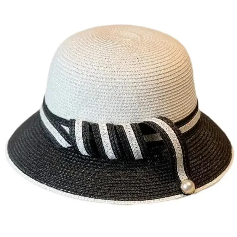 

652F Western Straw Hat Elegant Braided Belt Breathable Boater Hat Wide Brimmed Hat