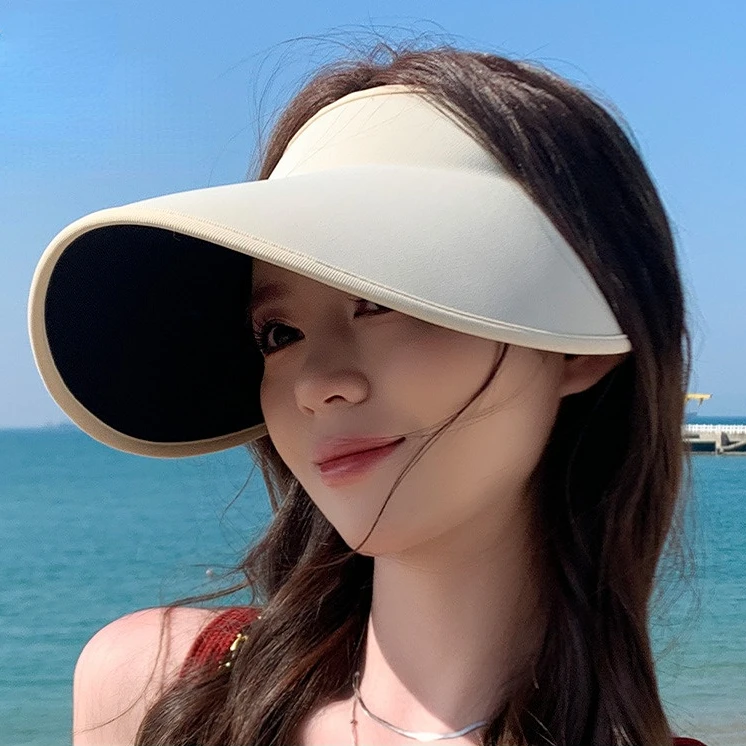 Women's Korean Style Extended Wide Brim Seamless Sun Hat UV Protection Full Coverage Outdoor Lightweight Open Top Cap
