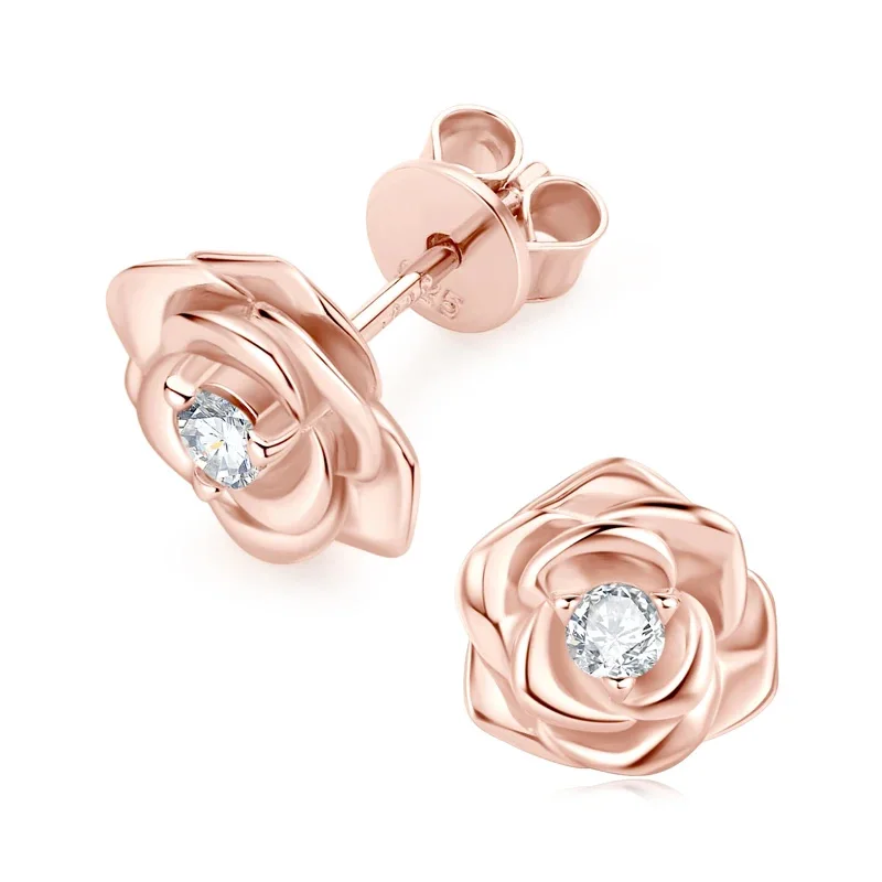 

LYCFN 3mm Moissanite GRA Certified Rose Flower Stud Earring S925 Sterling Silver Round Cut for Women Earrings Fashion Jewelry