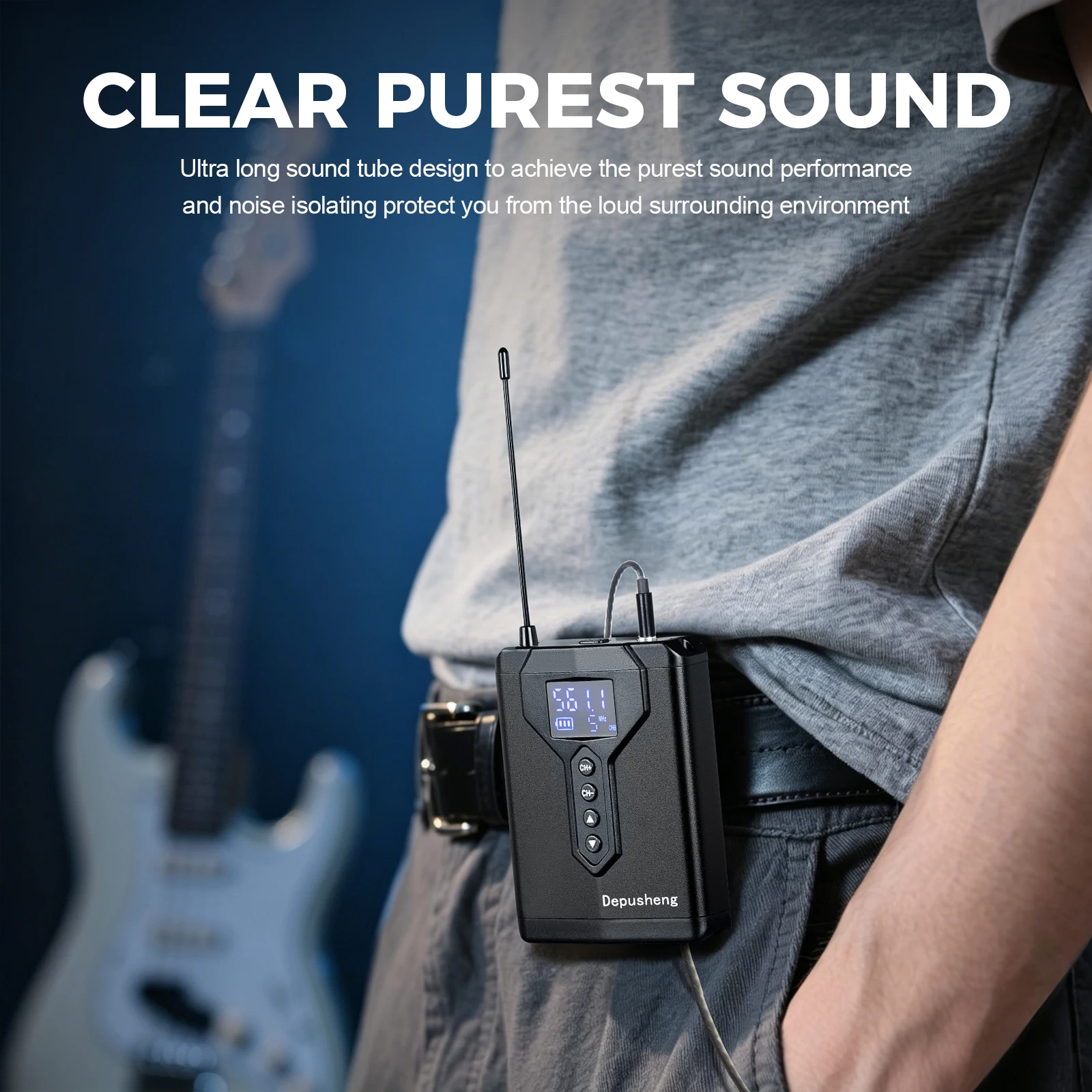 Depusheng DE4 Kabelloses Ohrmonitor-System mit Sender, Clip-on-Empfänger, automatischer Kopplung, In-Ear-Monitoring für Studio, DJ – Detail 8