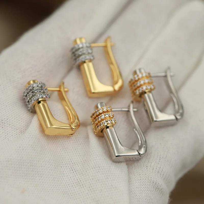 New Sight Design Zirconia Geometric Stud Earrings for Women Fashion Brand Brand Jewelry Luxury Crystal Earrings Gift