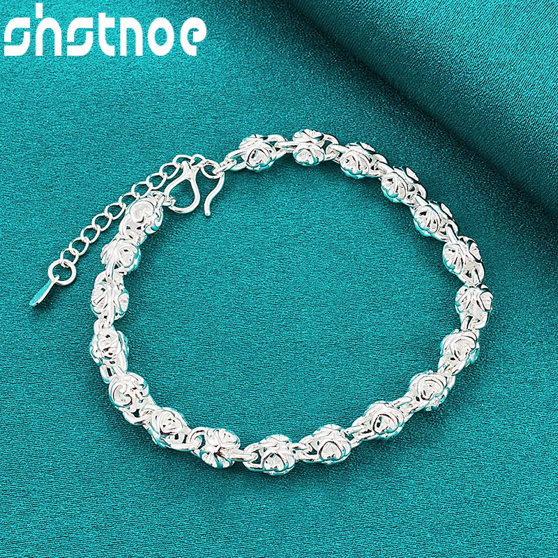 

SHSTONE 925 Sterling Silver Cute Bracelets Hollow Full Heart Chain Bangle Women Birthday Party Gifts Lady Wedding Charm Jewelry