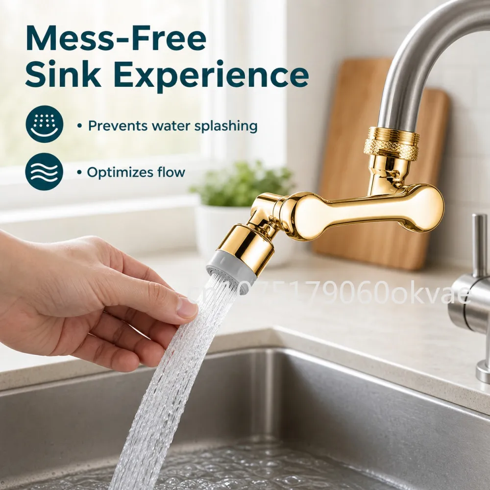 Universal Golden Faucet Extender 1080° Rotation Tap Aerator 2 Modes Splash Basin Swivel Robotic Arm Faucets Extension Nozzle