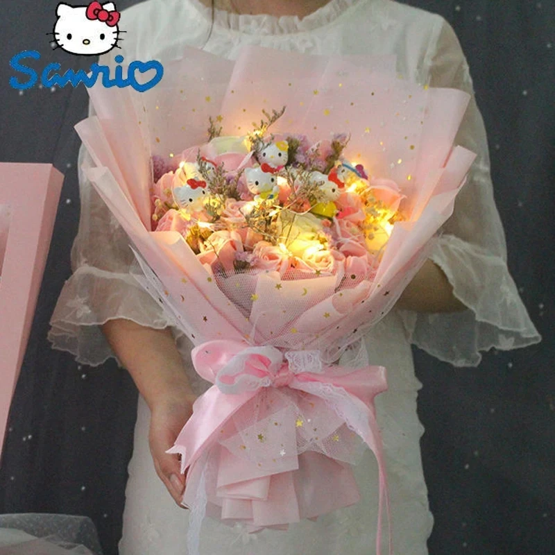 

Аниме Hello Kitty букет My Melody Cinnamoroll Kuromi Kawaii со светодиодной подсветкой плюшевые игрушки плюшевые цветы букет девочки подарок для детей