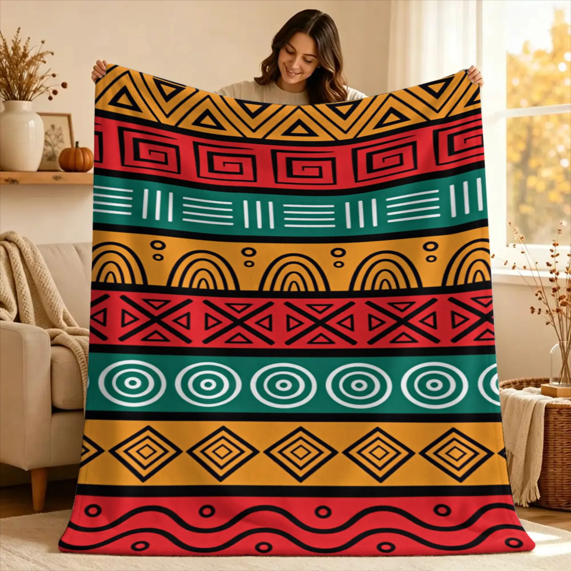 Ethnic Pattern Super Warm Blanket  Travel Office Plush Throw Blanket Aesthetic Home Decor Flannel Bedspread Sofa Bed Cover