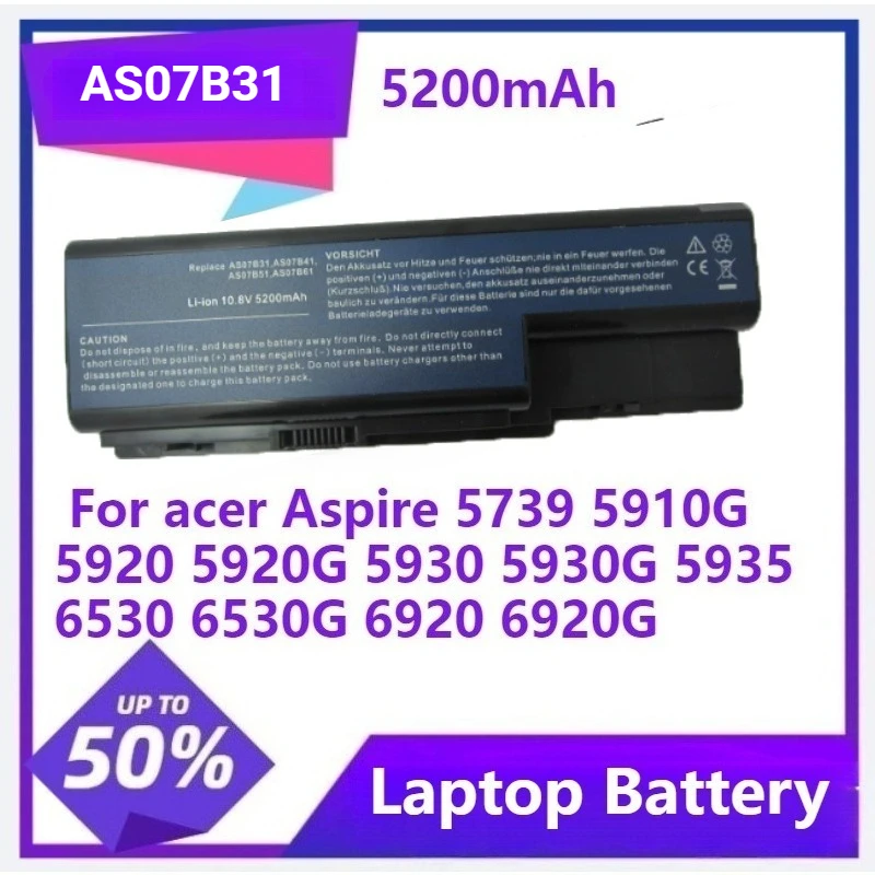 

AS07B31 Аккумулятор для ноутбука acer Aspire 5739 5910G 5920 5920G 5930 5930G 5935 6530 6530G 6920 6920G AS07B31 AS07B32 AS07B41