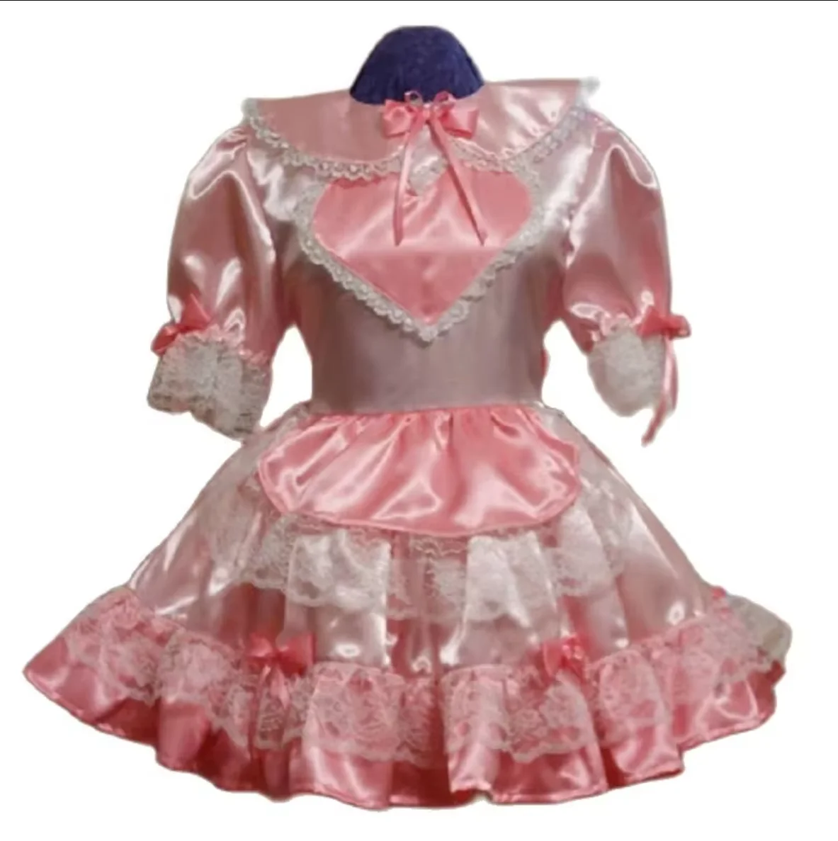 

New Adult Pink Doll Neck Cute Kawaii Sweet Heart Decorative Band Apron Lace Lace Embedding Lockable Daily Unisex Dressing Maid