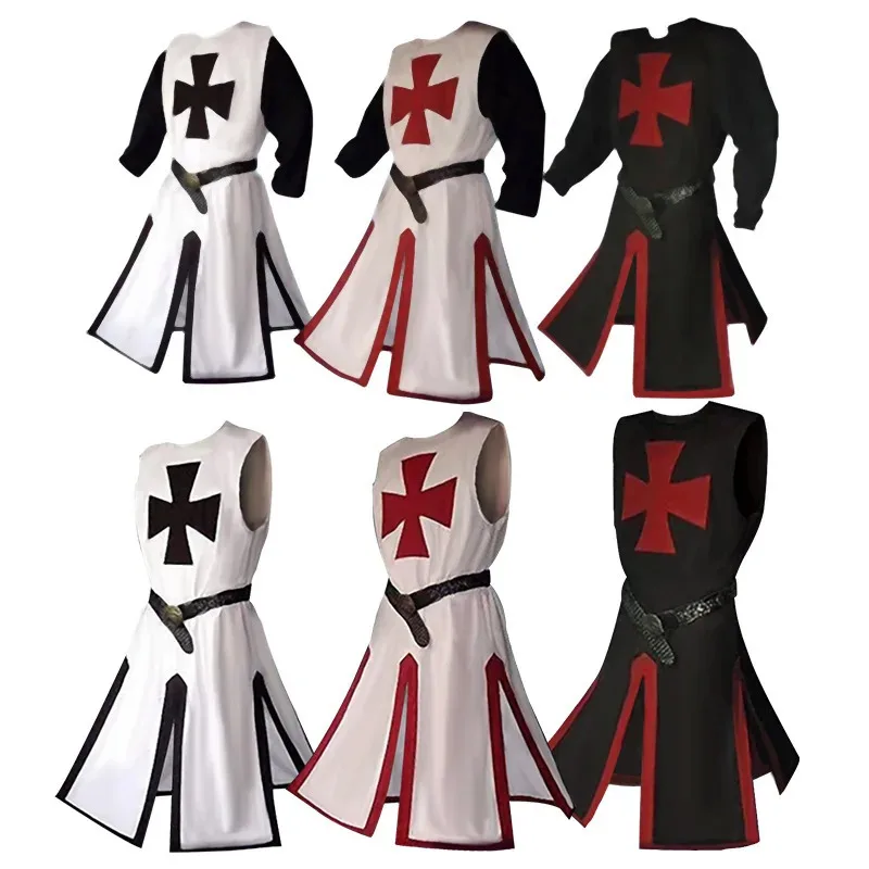 

♥ 2025 New Mens Medieval Crusader Knights Templar Tunic Cosplay Costumes Renaissance Halloween Surcoat Warrior Cloak Tops ★☆ly99