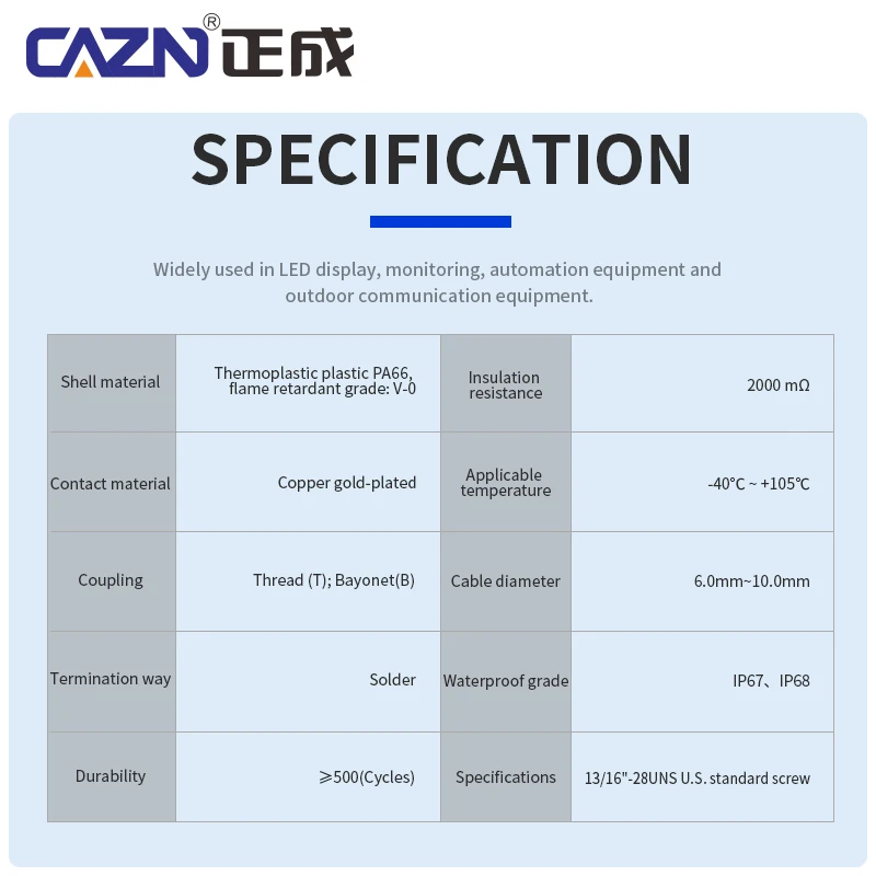 CAZN Waterproof IP67 IP68 USB 3.0 Female Rear Mount Receptacle with Wire 0.2 Meter Threaded