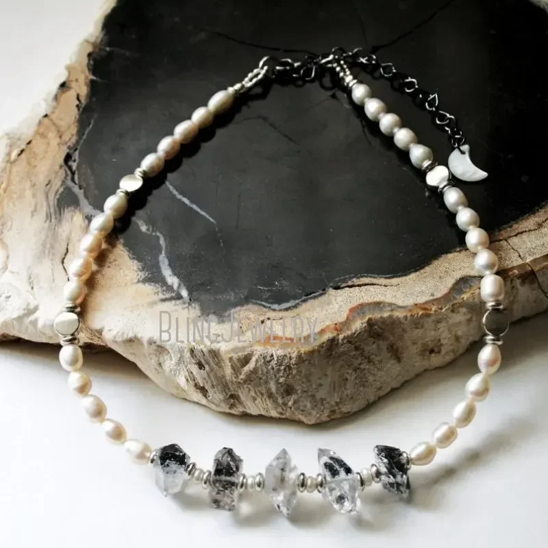 10pcs Wiccan Witch Goth Herkimer Quartz Freshwater Pearl Choker Tibetan Crystal Necklace Beach Moon Arcane Collar Tiki Jewelry