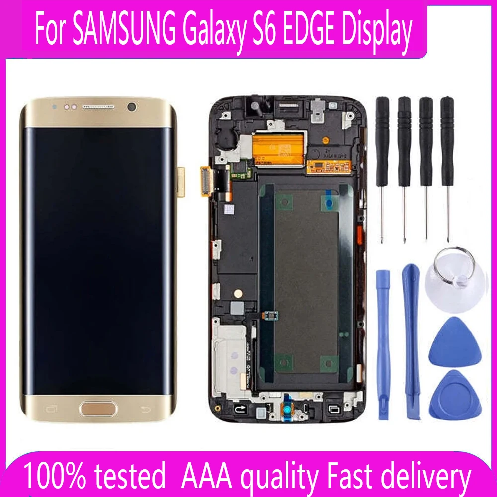 5.1\'\' super AMOLED LCD For SAMSUNG Galaxy S6 EDGE Display Digitizer Touch Screen For S6 Edge G925F G925 LCD With Burn Shadow