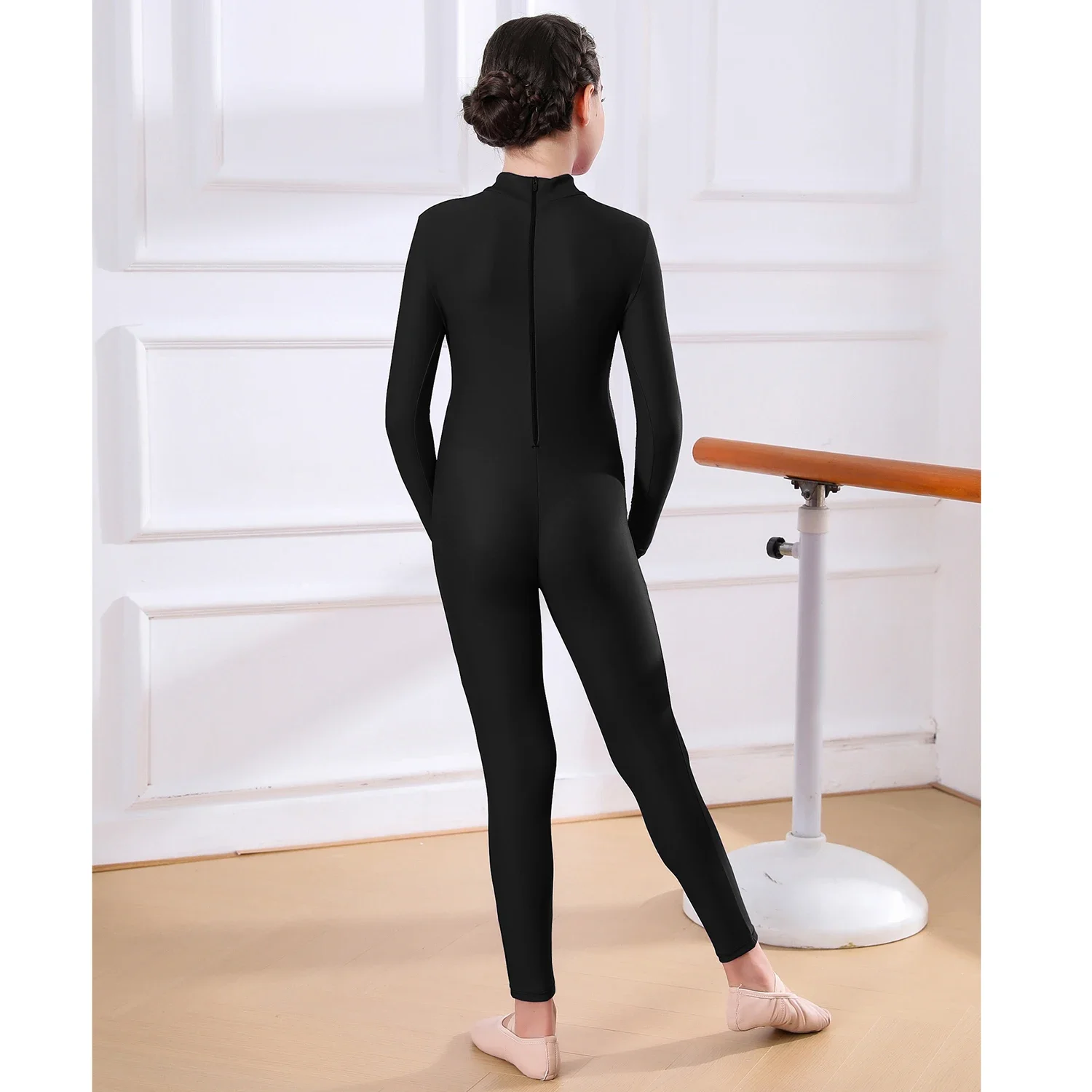 Enfants Ballet Skate danse Unitard filles gymnastique corps complet justaucorps noir à manches longues Body enfants combinaison porter