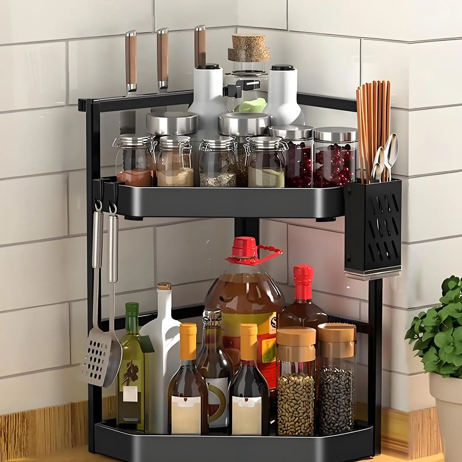 Kitchen Storage Rack Corner Counter Organizer Kitchen Countertop Condiments Rack For Countertop Bathroom Makeup Easy Organizing