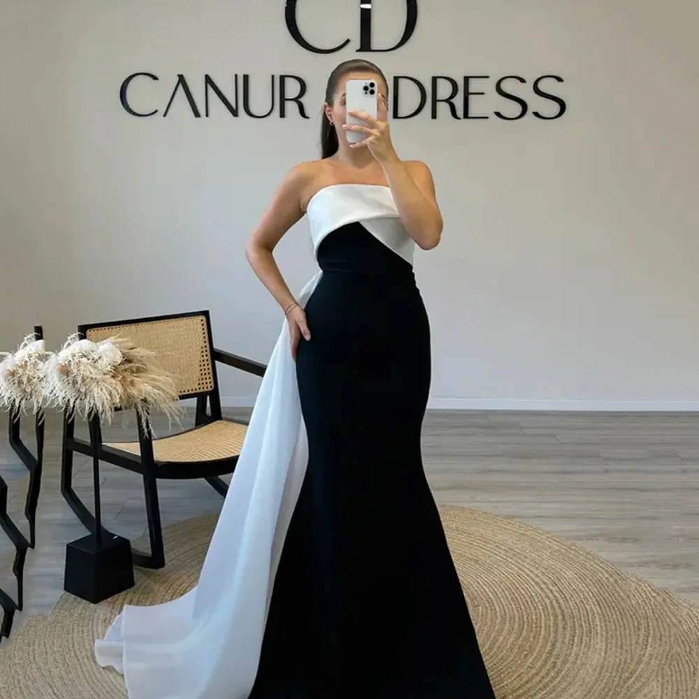 

Msikoods Customized Strapless Mermaid Evening Dress 2025 Pleated Prom Gown Side Draped Backless Wedding Guest Dress Party Gown